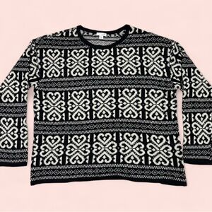 J. Jill‎ Womens Black White Heart Fair Isle Sweater Wool Blend size Medium Cozy